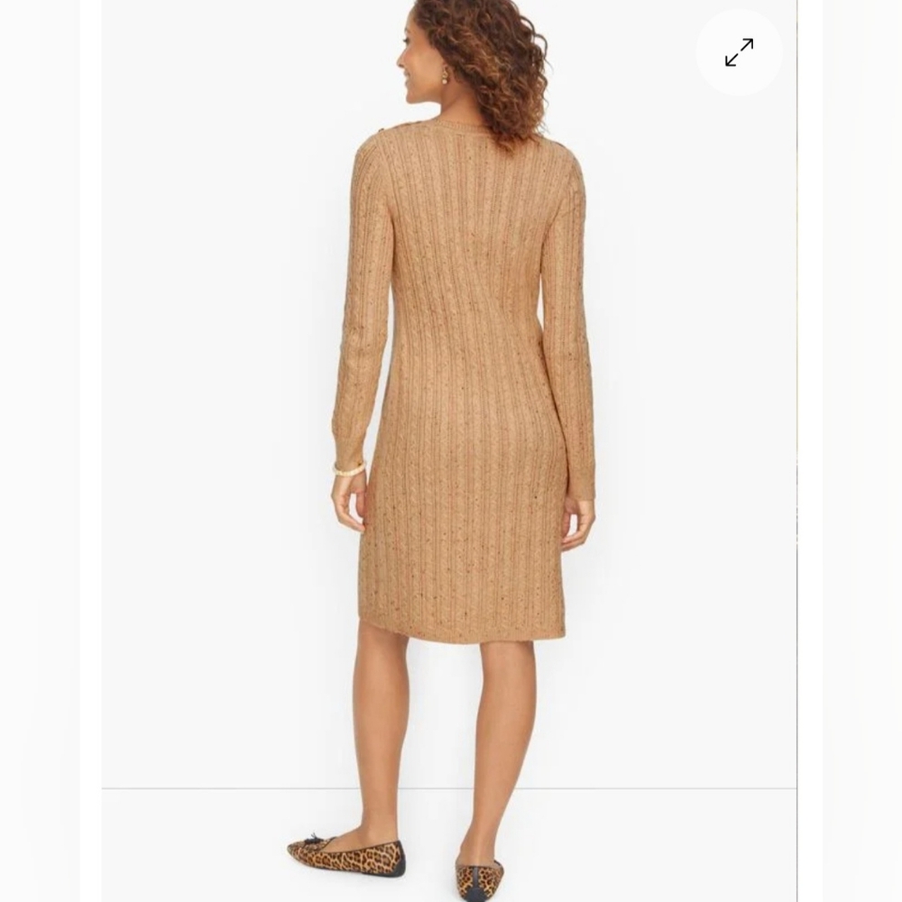 Talbots Cableknit button shoulder sweater dress camel tan speckled NWT xl